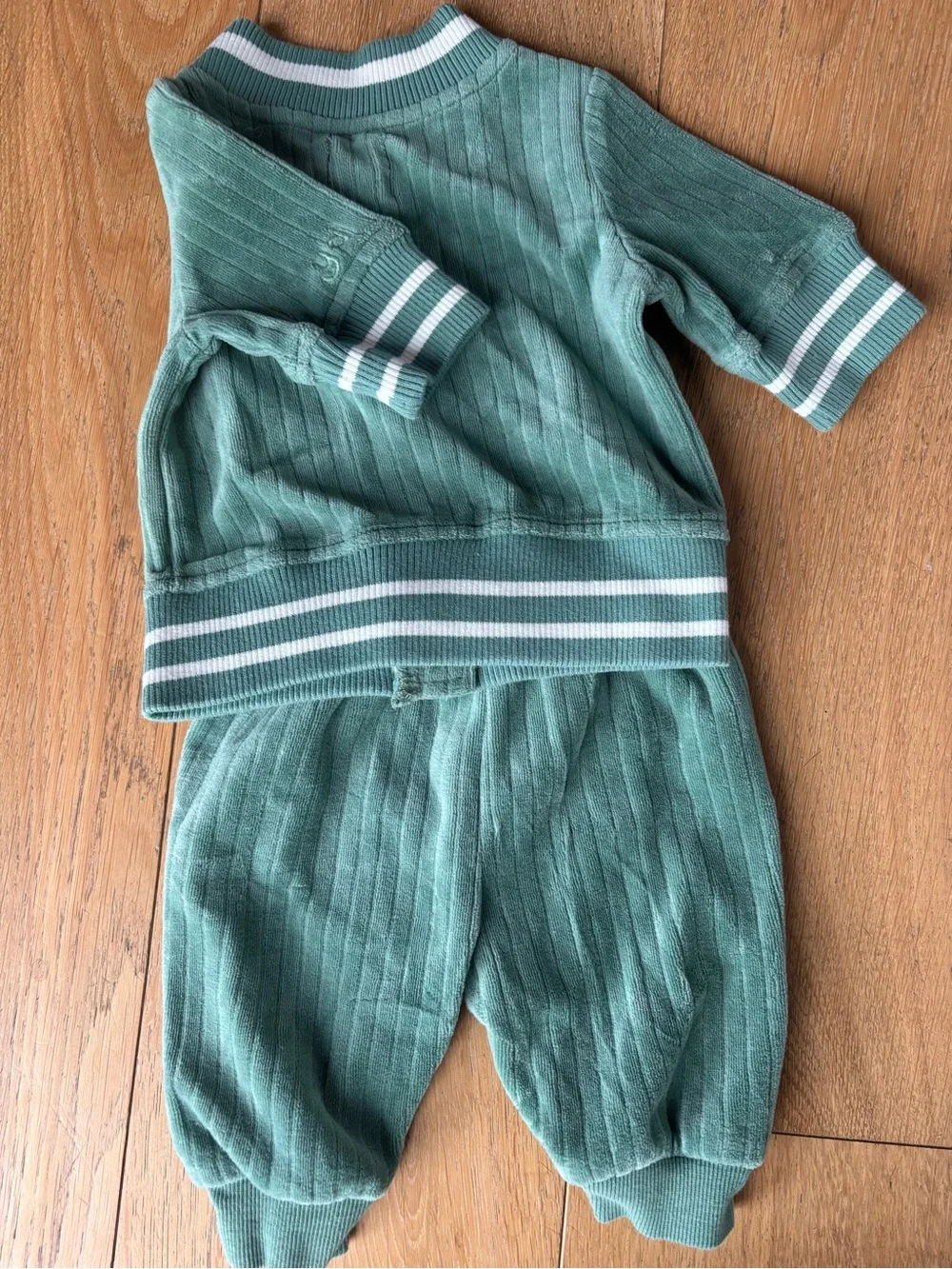 Green Baby Two-Piece Track Set with White Stripe Trim